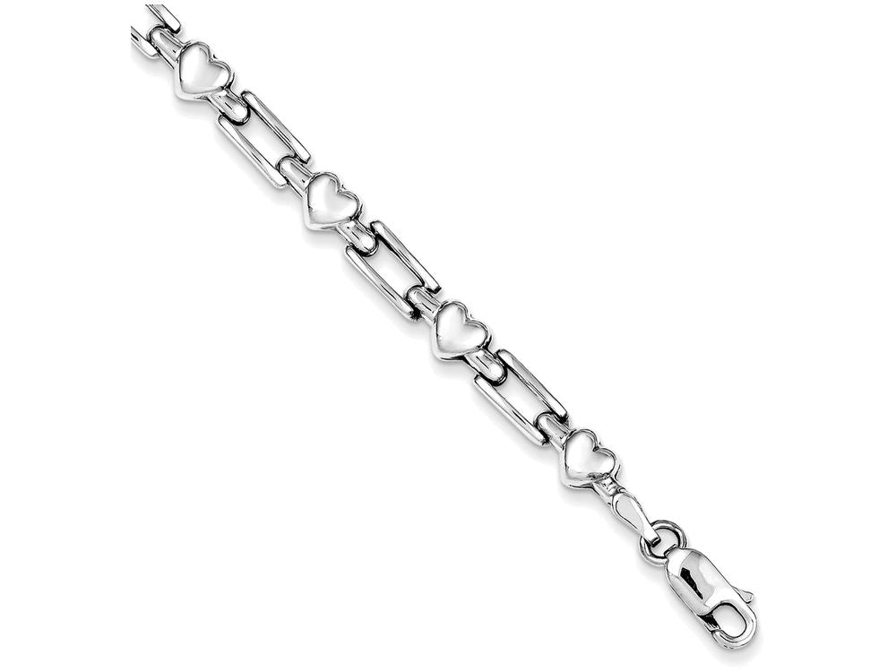 FJC Finejewelers Sterling Silver Rhodium Polished Hearts And Squares Bracelet