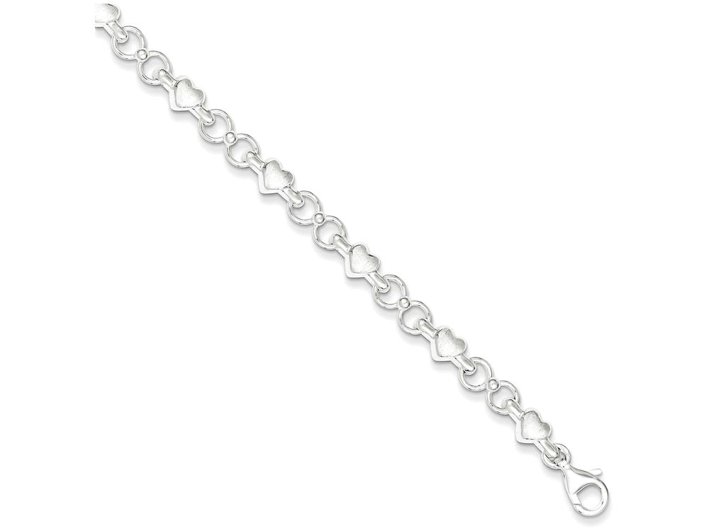 FJC Finejewelers Sterling Silver Polished And Brushed Hearts And Circles Bracelet
