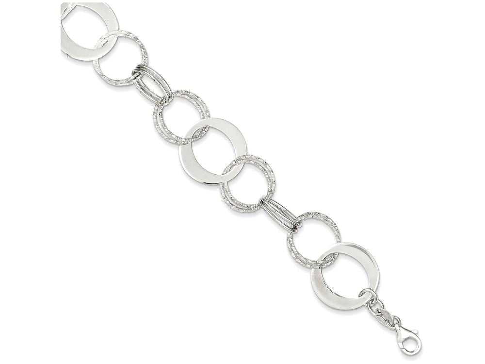 FJC Finejewelers Sterling Silver Polished And Textured Circle Link Bracelet