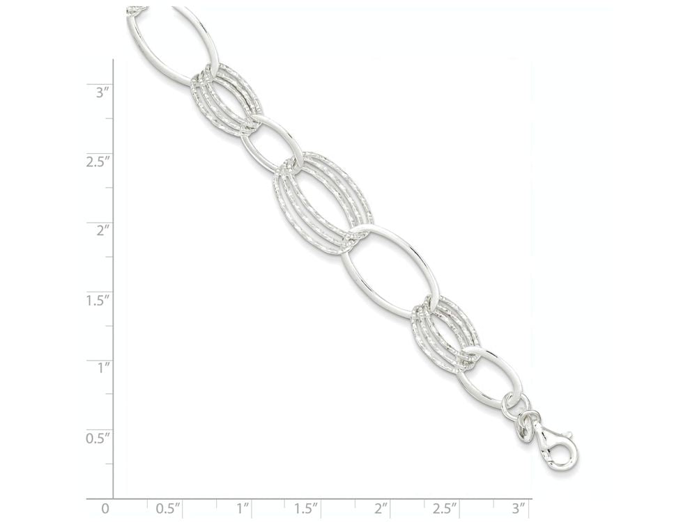 FJC Finejewelers Sterling Silver Polished And Textured Oval Link Bracelet
