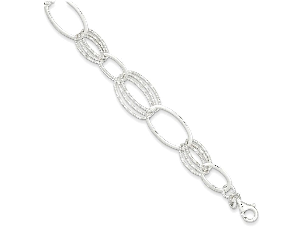 FJC Finejewelers Sterling Silver Polished And Textured Oval Link Bracelet