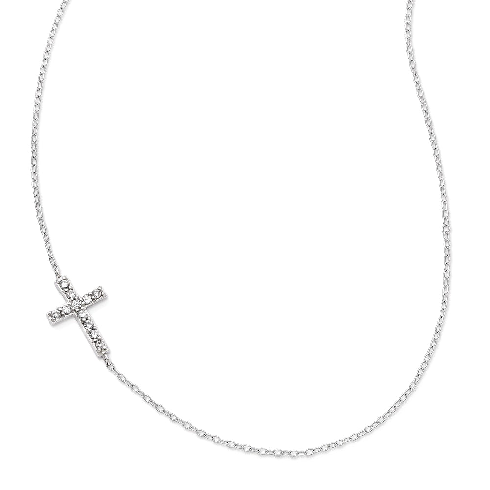 FJC Finejewelers Sterling Silver With CZ Offset Sideways Cross W/ 2 In Ext Necklace