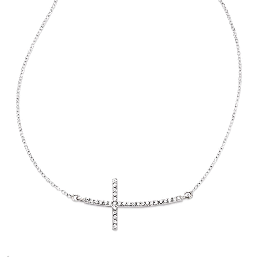 FJC Finejewelers Sterling Silver With CZ Sideways Cross (47 x 18 mm)  W/ 2 In Ext Necklace