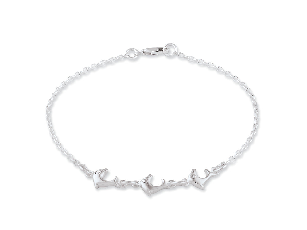 FJC Finejewelers Sterling Silver 3 Dolphins Anklet