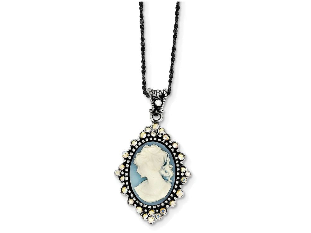 FJC Finejewelers Sterling Silver Blue Crystal Cameo Pendant Necklace W/ 16 Chain - Chain Included