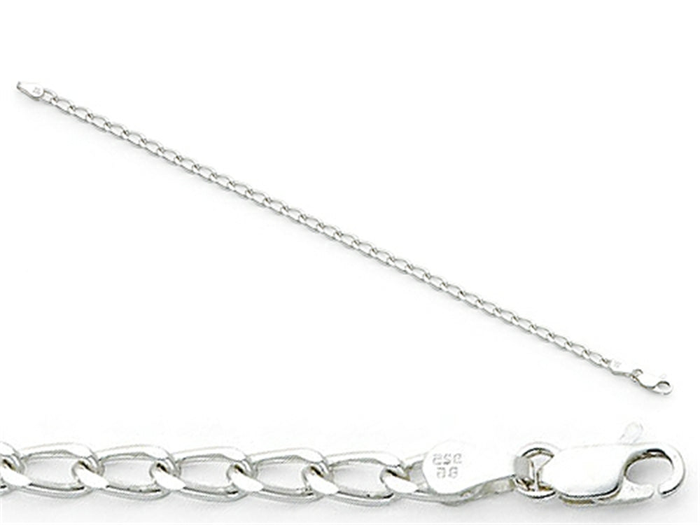 Amore LaVita Sterling Silver 4.3mm Open Link Charm Bracelet 8 inches