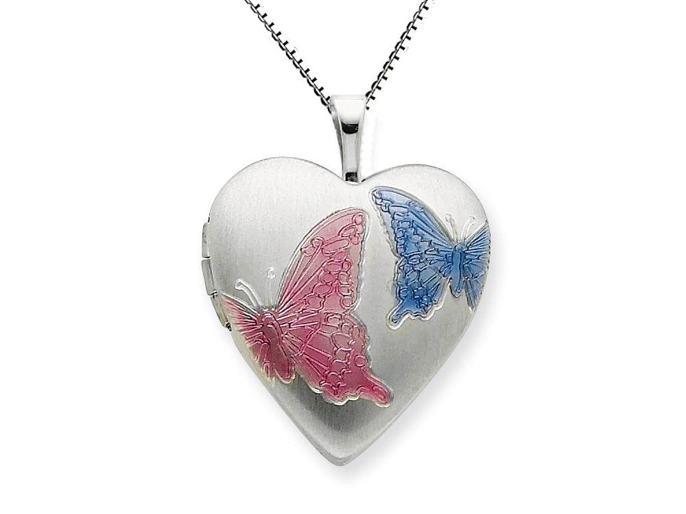 FJC Finejewelers 925 Sterling Silver 20mm with Enameled Butterflies Heart Locket Necklace - Chain Included