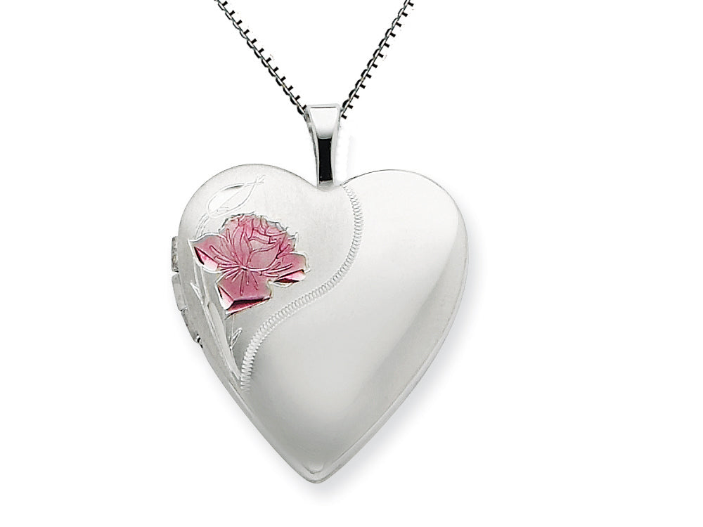 FJC Finejewelers 925 Sterling Silver 20mm with Enameled Rose Heart Locket Necklace - Chain Included