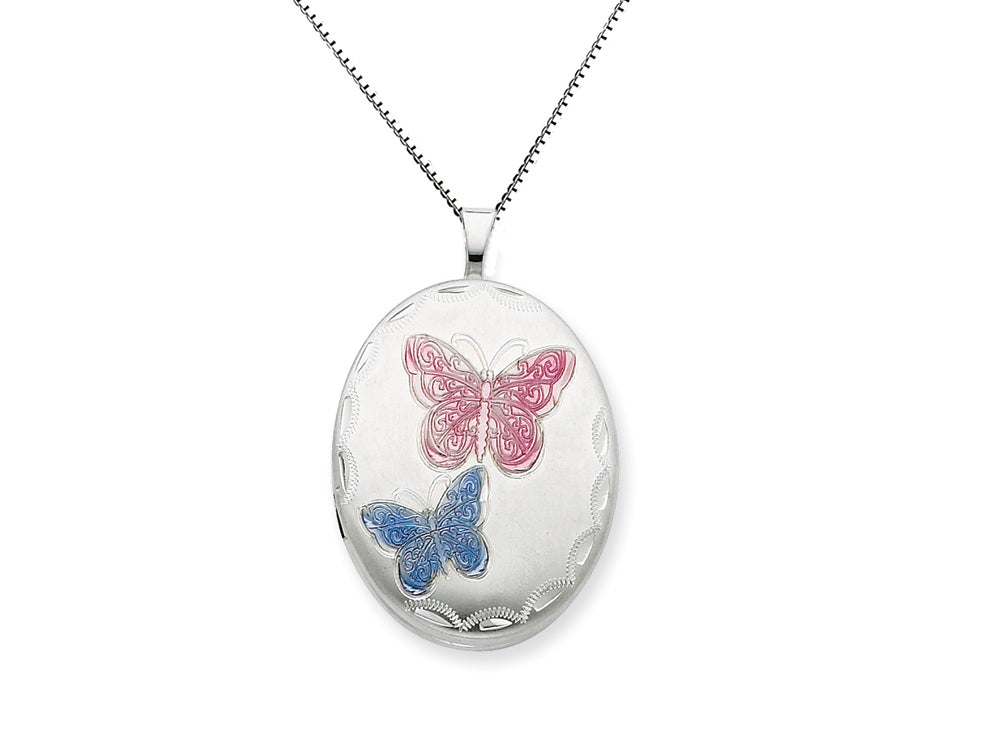 FJC Finejewelers 925 Sterling Silver 20mm Enameled Butterfly Oval Locket Necklace - Chain Included