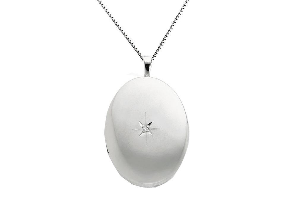 FJC Finejewelers 925 Sterling Silver 20mm Diamond Oval Locket Necklace - Chain Included