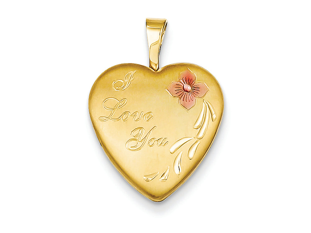 FJC Finejewelers 1/20 Gold Filled 16mm Enameled Flower I Love You Heart Locket Necklace - Chain Included