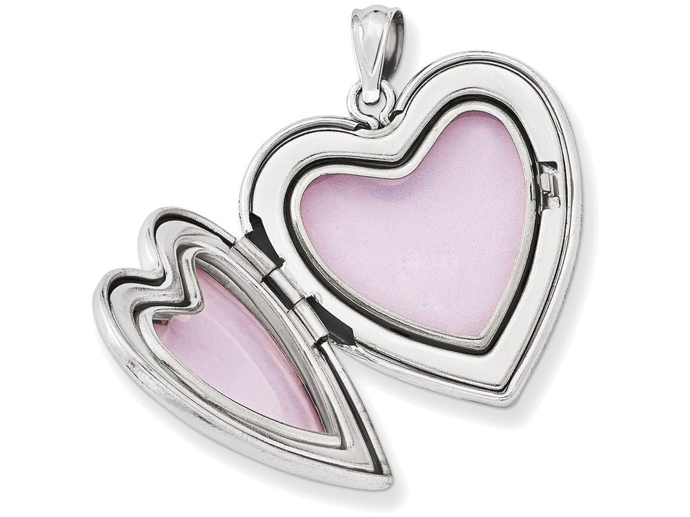 FJC Finejewelers Sterling Silver 24mm Enameled Rose Heart Locket Necklace