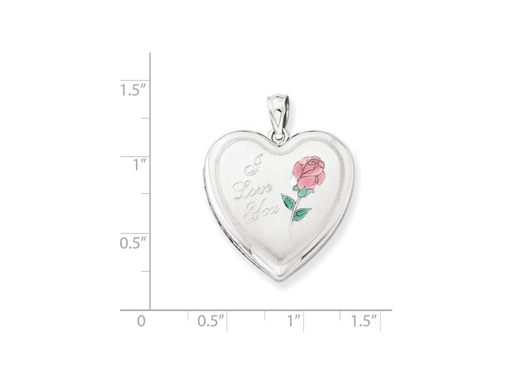 FJC Finejewelers Sterling Silver 24mm Enameled Rose Heart Locket Necklace