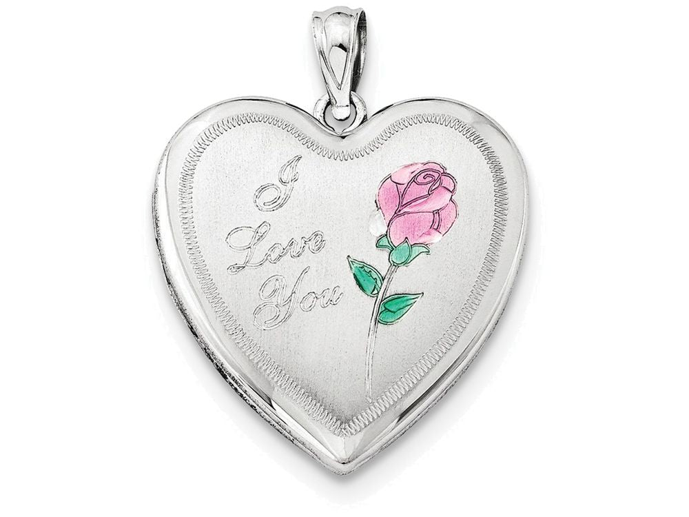 FJC Finejewelers Sterling Silver 24mm Enameled Rose Heart Locket Necklace