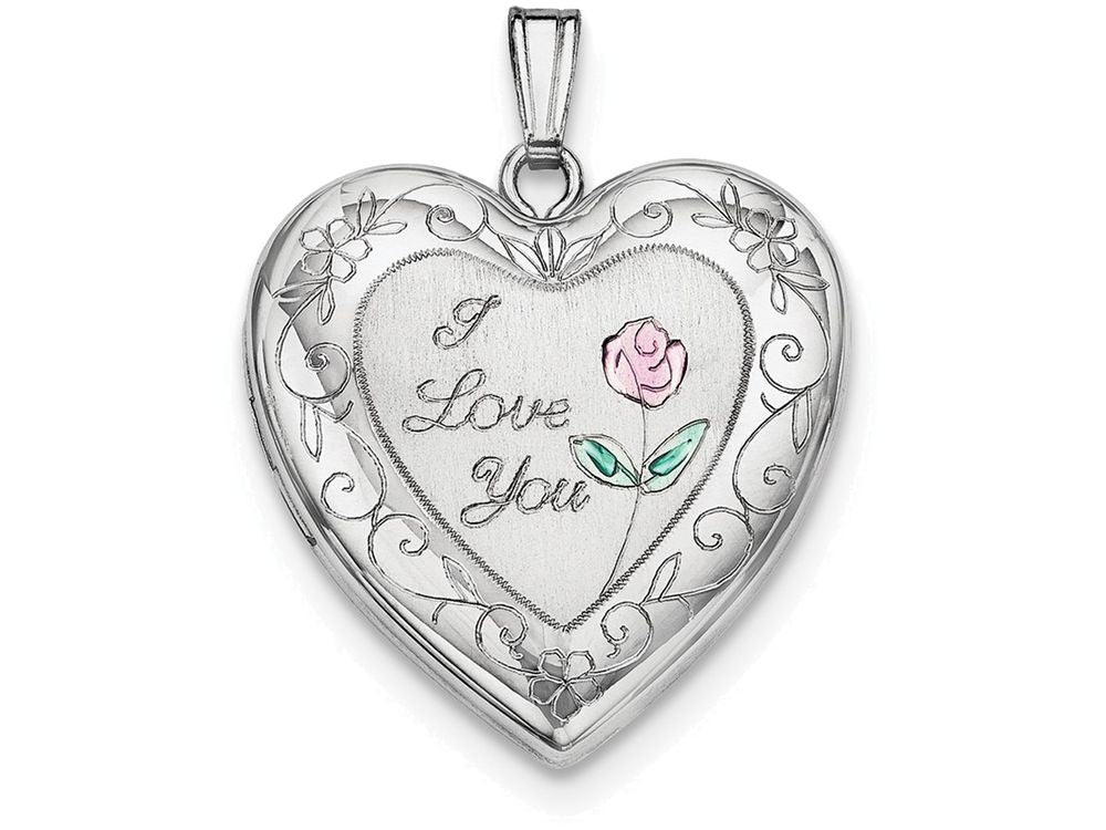 FJC Finejewelers Sterling Silver 24mm Enameled Rose With Border Heart Locket Necklace