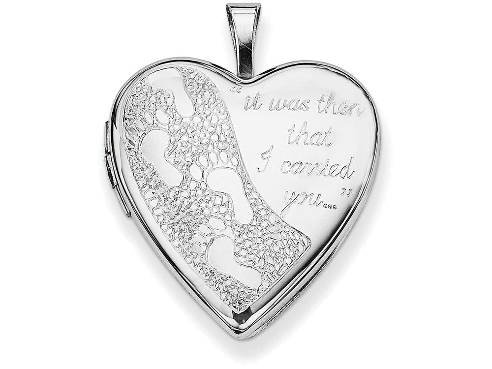 FJC Finejewelers Sterling Silver 20mm Footprints Heart Locket Necklace