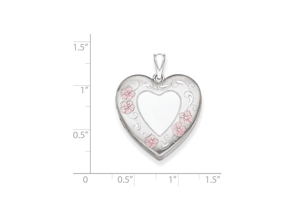 FJC Finejewelers Sterling Silver 24mm Enameled Floral Border Family Heart Locket Necklace