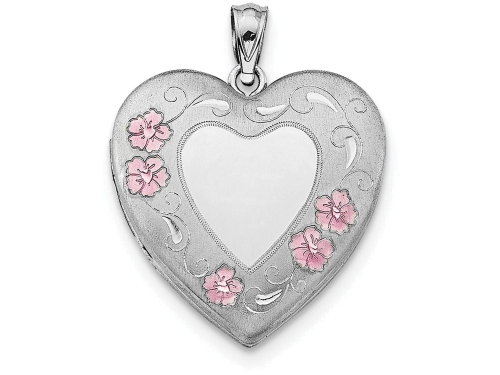 FJC Finejewelers Sterling Silver 24mm Enameled Floral Border Family Heart Locket Necklace