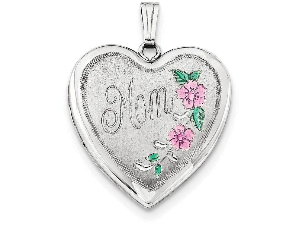 FJC Finejewelers Sterling Silver 24mm Enameled Floral Mom Family Heart Locket Necklace