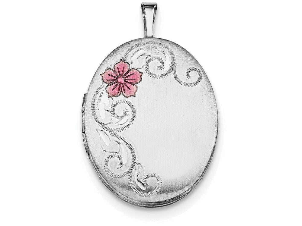 FJC Finejewelers Sterling Silver 26mm Enameled Flower And Scroll Oval Locket Necklace