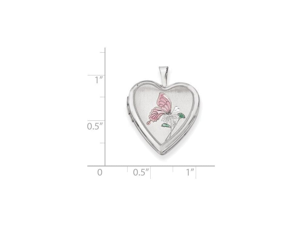 FJC Finejewelers Sterling Silver 20mm Enameled Butterfly Heart Locket Necklace