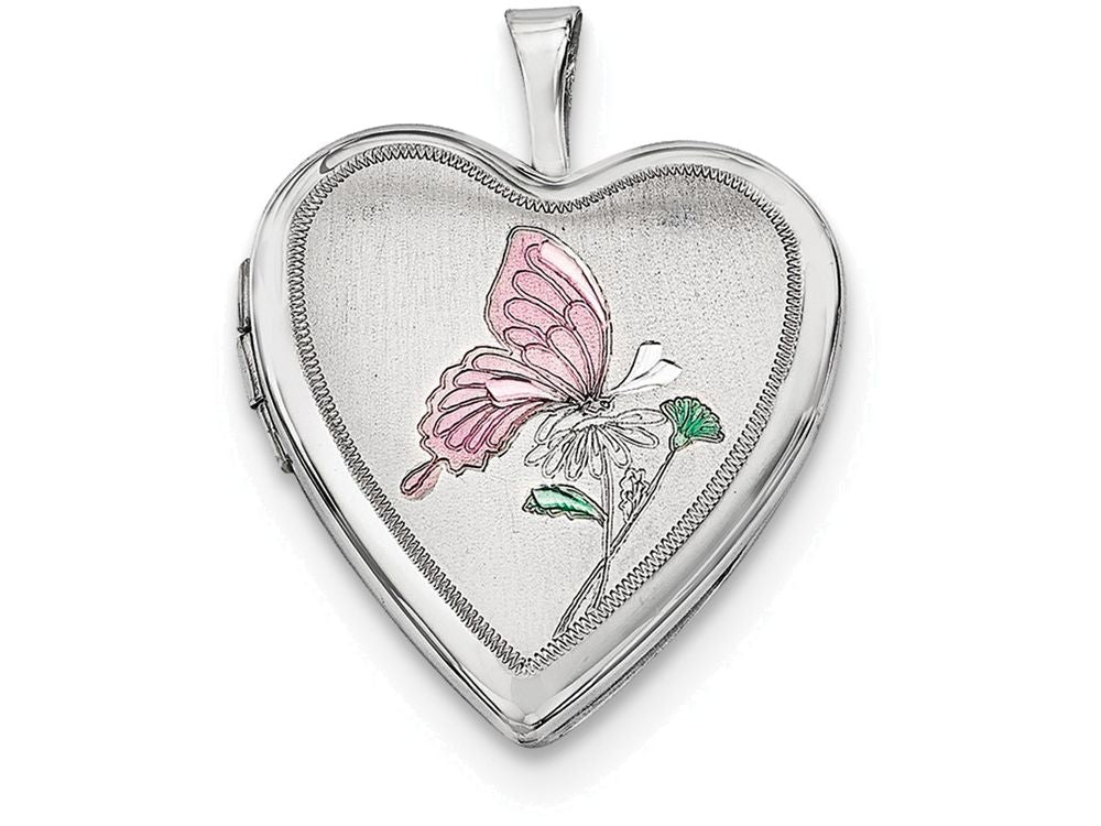 FJC Finejewelers Sterling Silver 20mm Enameled Butterfly Heart Locket Necklace