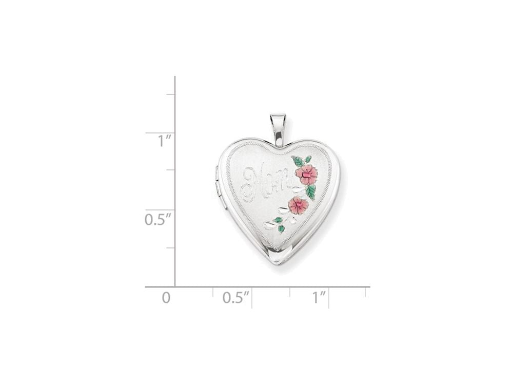 FJC Finejewelers Sterling Silver 20mm Enameled Floral Mom Heart Locket Necklace