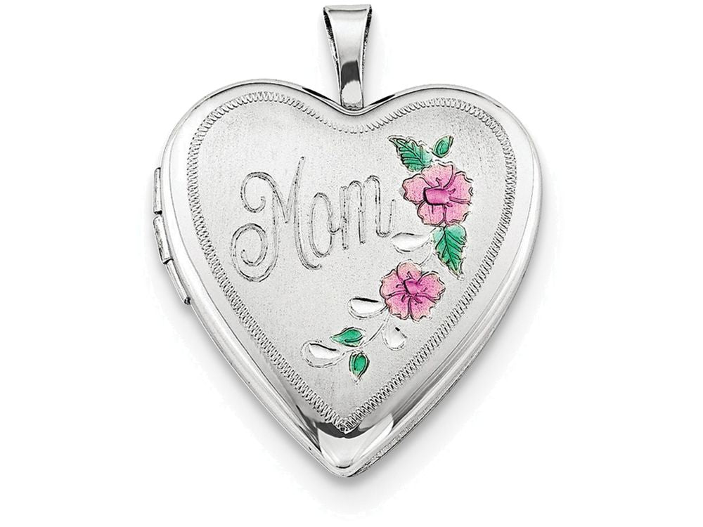 FJC Finejewelers Sterling Silver 20mm Enameled Floral Mom Heart Locket Necklace