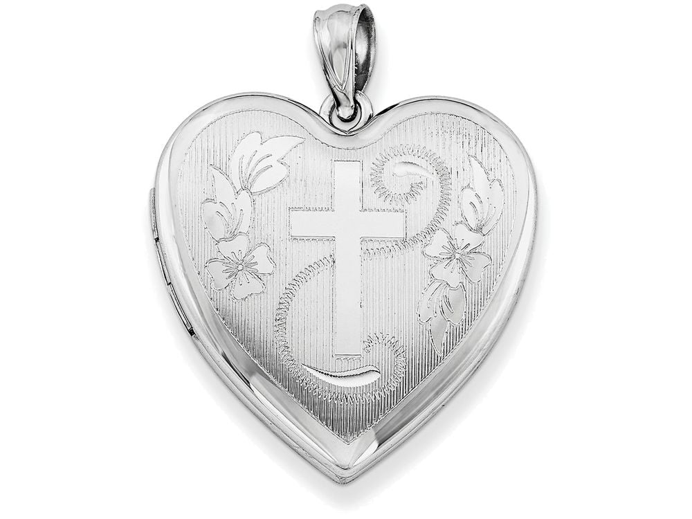 FJC Finejewelers Sterling Silver 24mm D/c Cross Heart Locket Necklace
