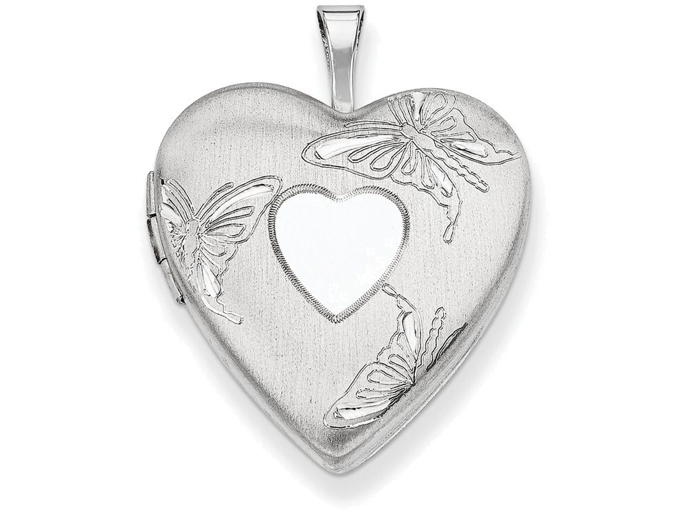 FJC Finejewelers Sterling Silver 20mm D/c Butterflies Heart Locket Necklace