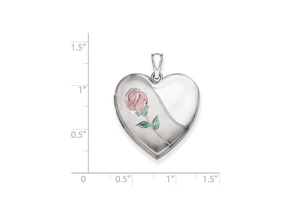 FJC Finejewelers Sterling Silver 24mm Satin, Enameled, D/c Rose Locket Necklace
