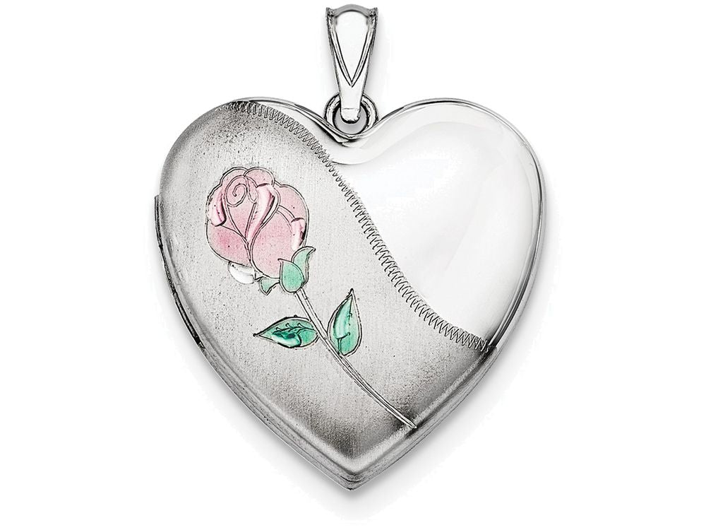 FJC Finejewelers Sterling Silver 24mm Satin, Enameled, D/c Rose Locket Necklace
