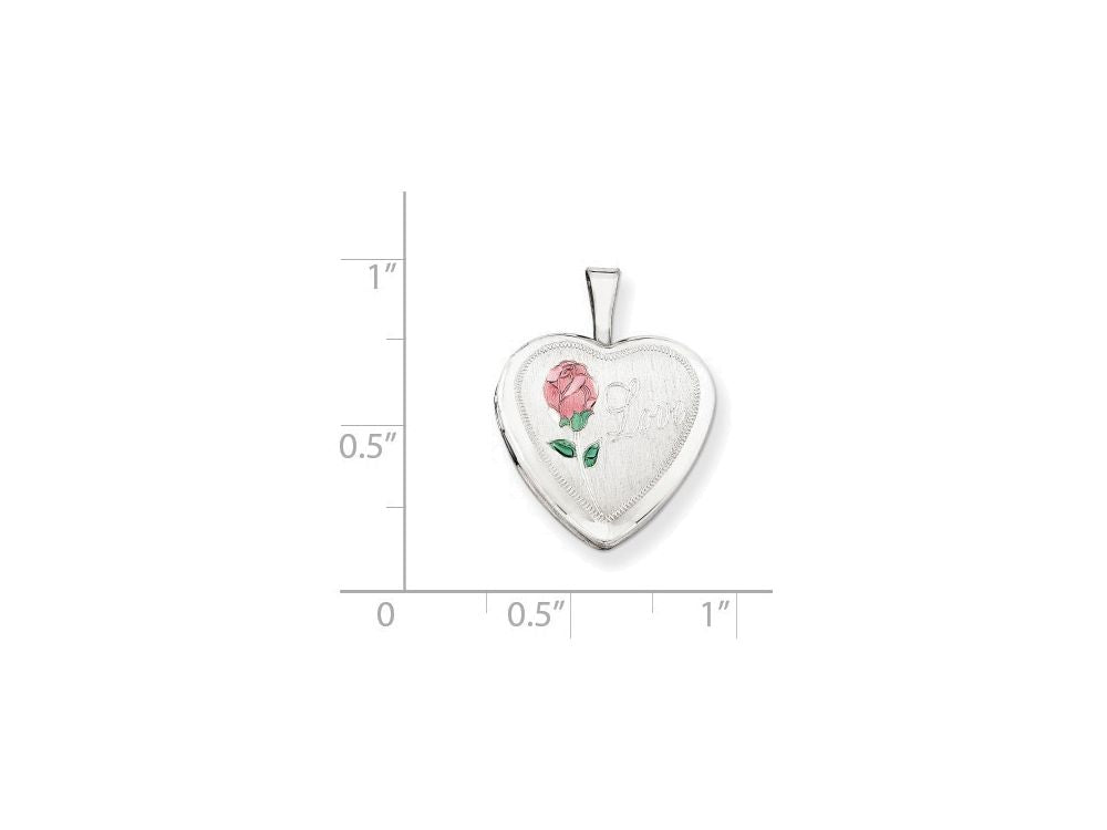 FJC Finejewelers Sterling Silver 16mm Enameled and D/c Love Heart Locket Necklace