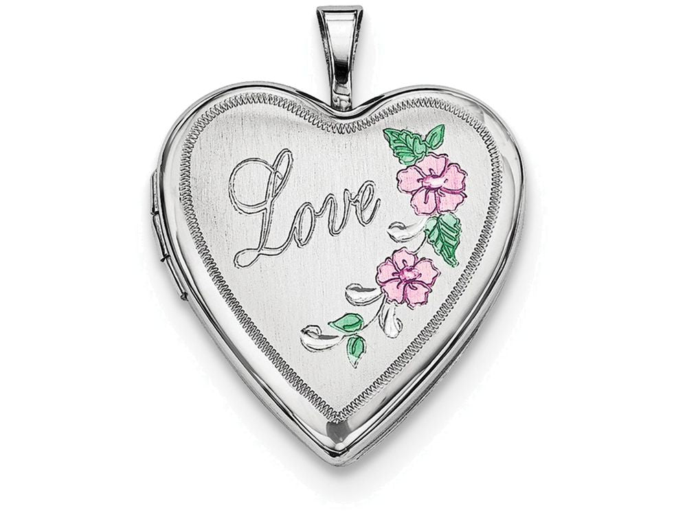 FJC Finejewelers Sterling Silver 20mm D/c and Enameled Love Heart Locket Necklace