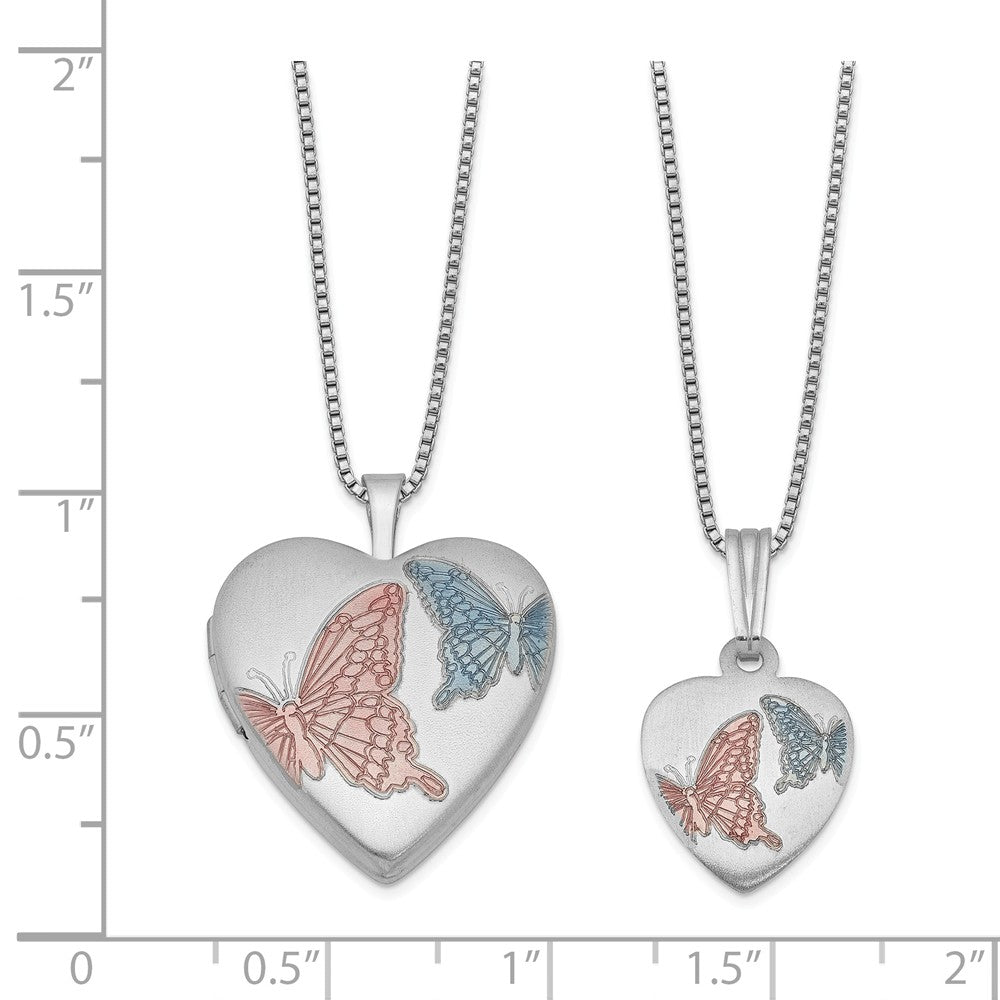 FJC Finejewelers Sterling Silver Rhodium-plated Satin Enamel Butterflies Heart Locket And Small Pendant Set 18 inch chai