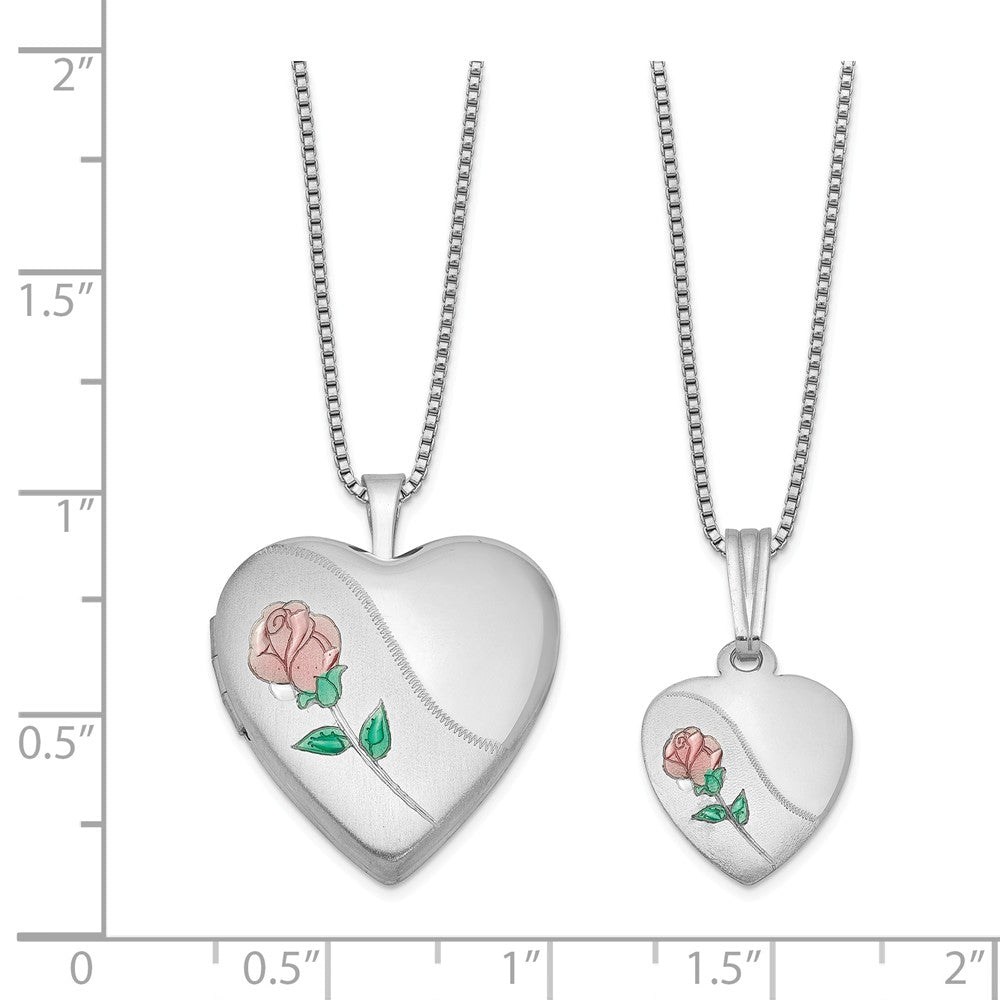 FJC Finejewelers Sterling Silver Rhodium-plated Polished And Satin Rose Heart Locket And Pendant Set 18 inch chain inclu
