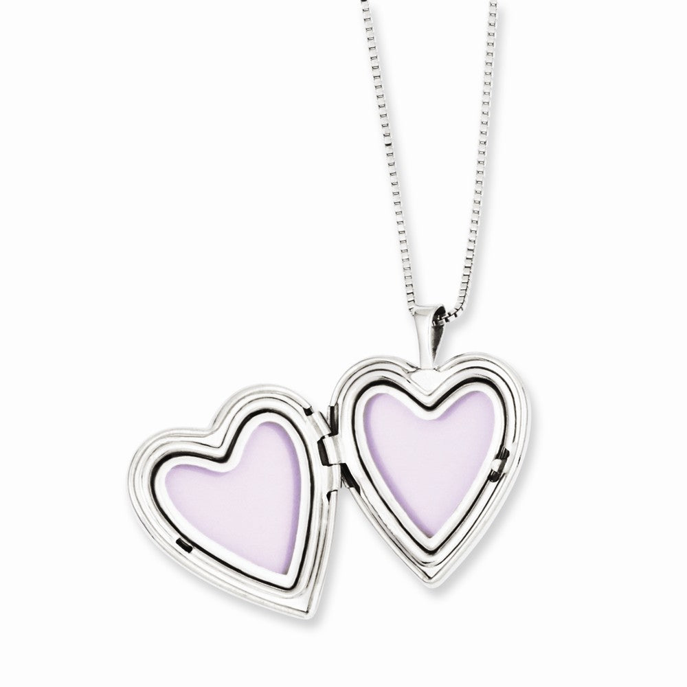 FJC Finejewelers Sterling Silver Rhodium-plated Polished And Satin Heart Locket And Pendant Set 18 inch chain included