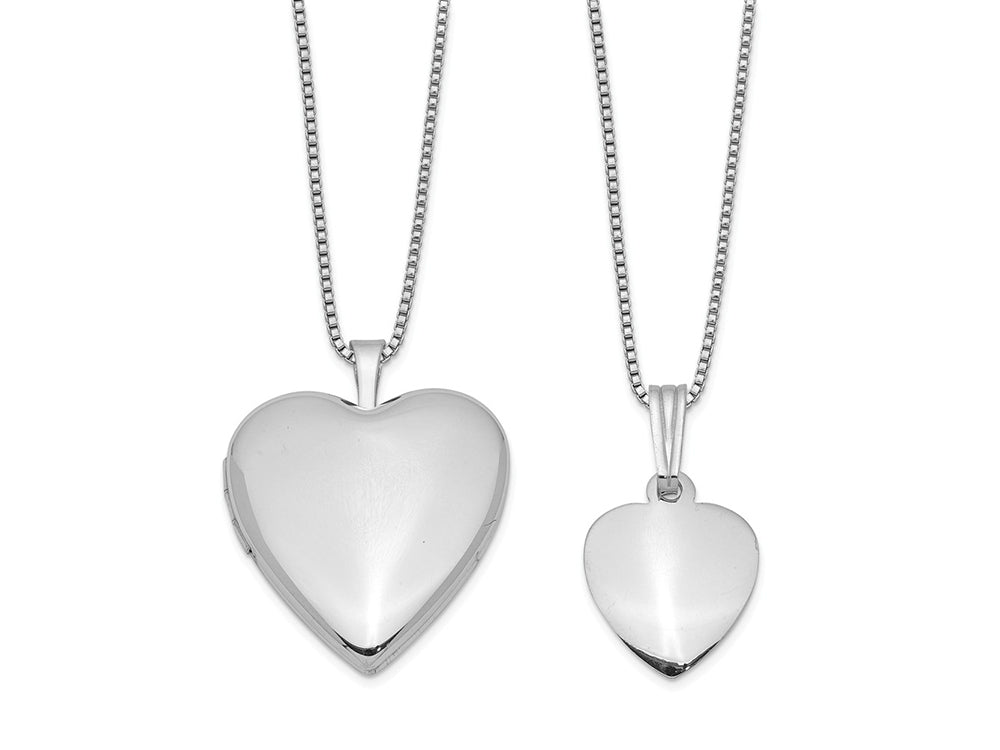 FJC Finejewelers Sterling Silver Rhodium-plated Polished And Satin Heart Locket And Pendant Set 18 inch chain included