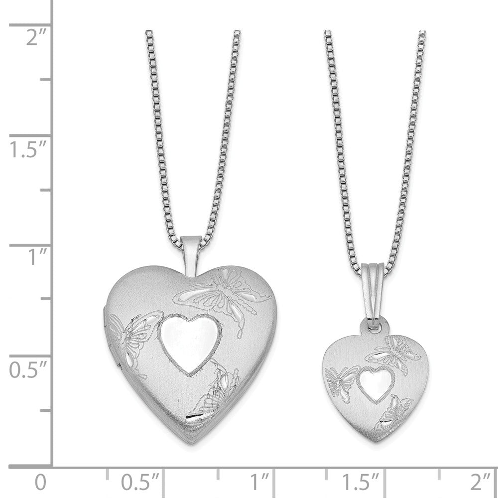 FJC Finejewelers Sterling Silver Rhodium-plated Polished And Satin Butterfly Heart Locket And Pendant Set 18 inch chain