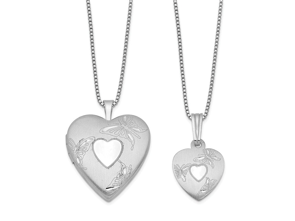 FJC Finejewelers Sterling Silver Rhodium-plated Polished And Satin Butterfly Heart Locket And Pendant Set 18 inch chain