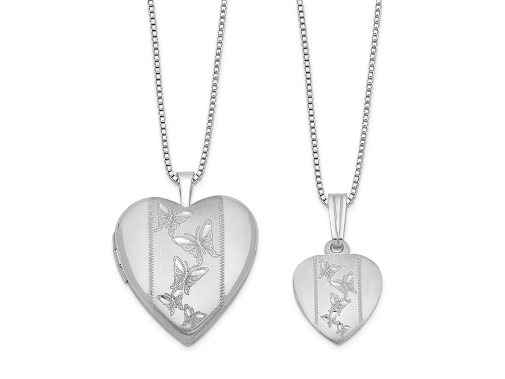 FJC Finejewelers Sterling Silver Rhodium-plated Polished And Satin Butterfly Heart Locket And Small Pendant Set 18 inch