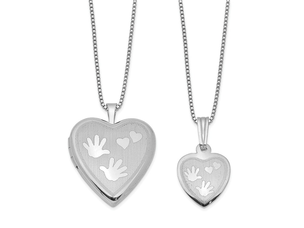 FJC Finejewelers Sterling Silver Rhodium-plated Polished Satin Hand And Hearts Locket And Small Pendant Set 18 inch chai