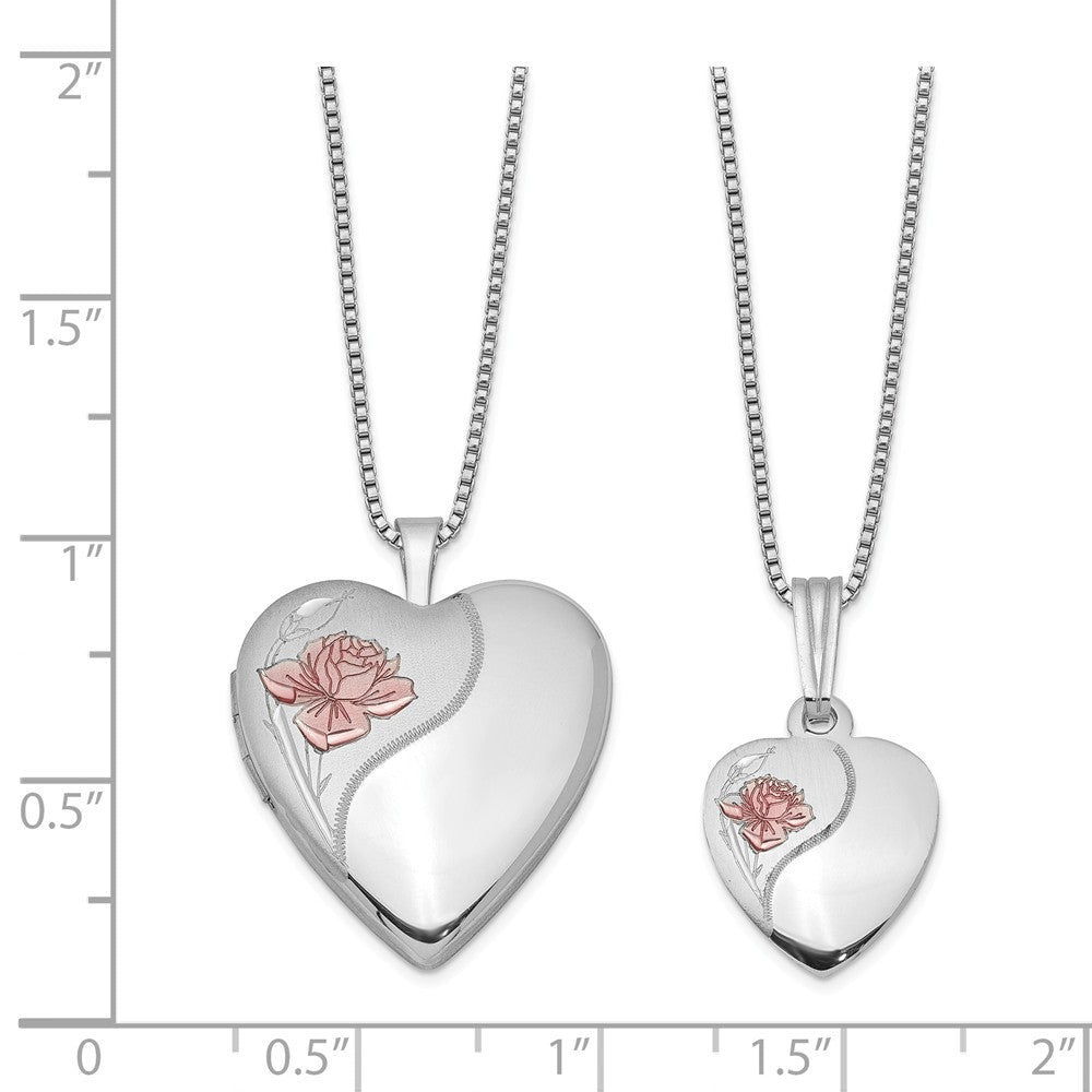 FJC Finejewelers Sterling Silver Rhodium-plated Polished And Satin Rose Heart Locket Pendant Set 18 inch chain included