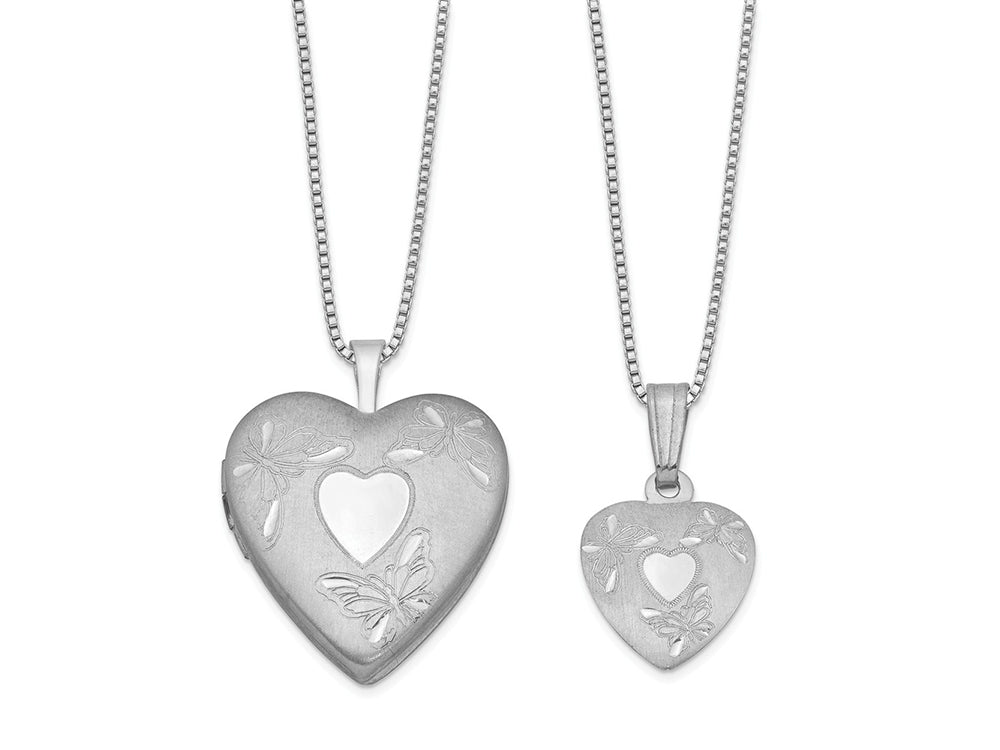 FJC Finejewelers Sterling Silver Rhodium-plated Polished Satin Butterfly Heart Locket And Pendant Set 18 inch chain incl