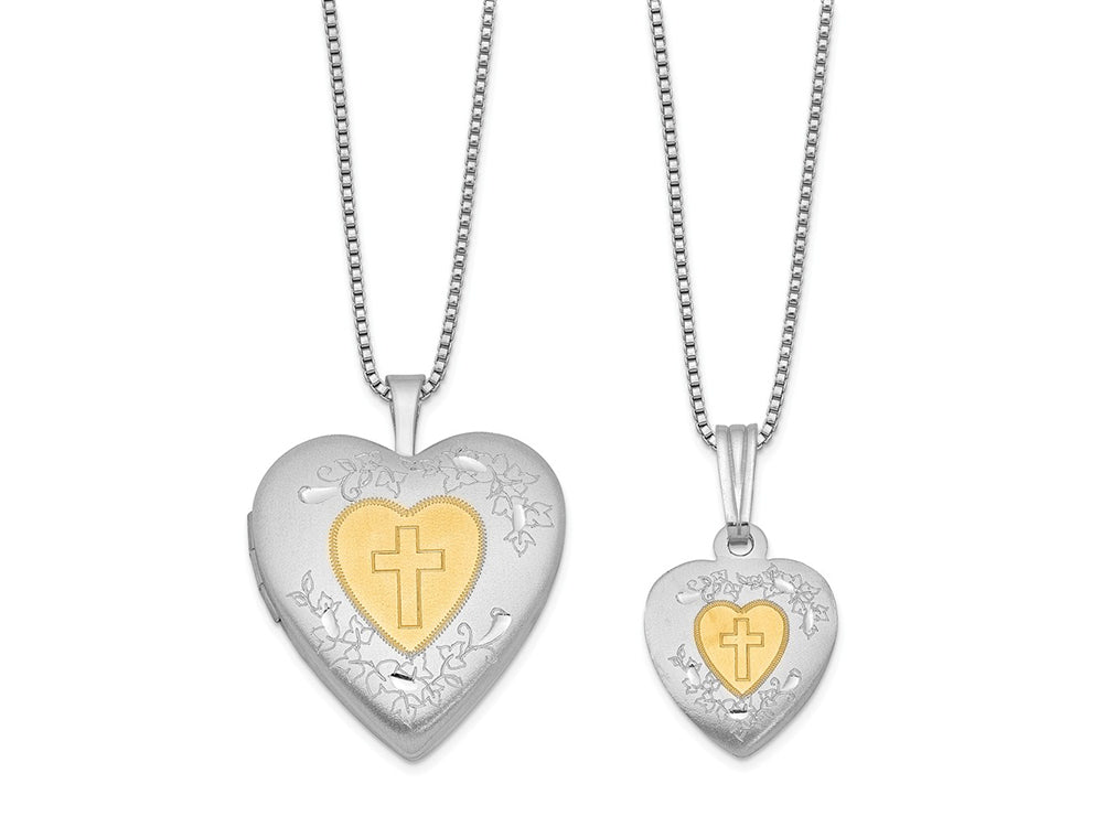 FJC Finejewelers Sterling Silver Rhodium-plated Gold-plated Heart Locket And Pendant Set 18 inch chain included