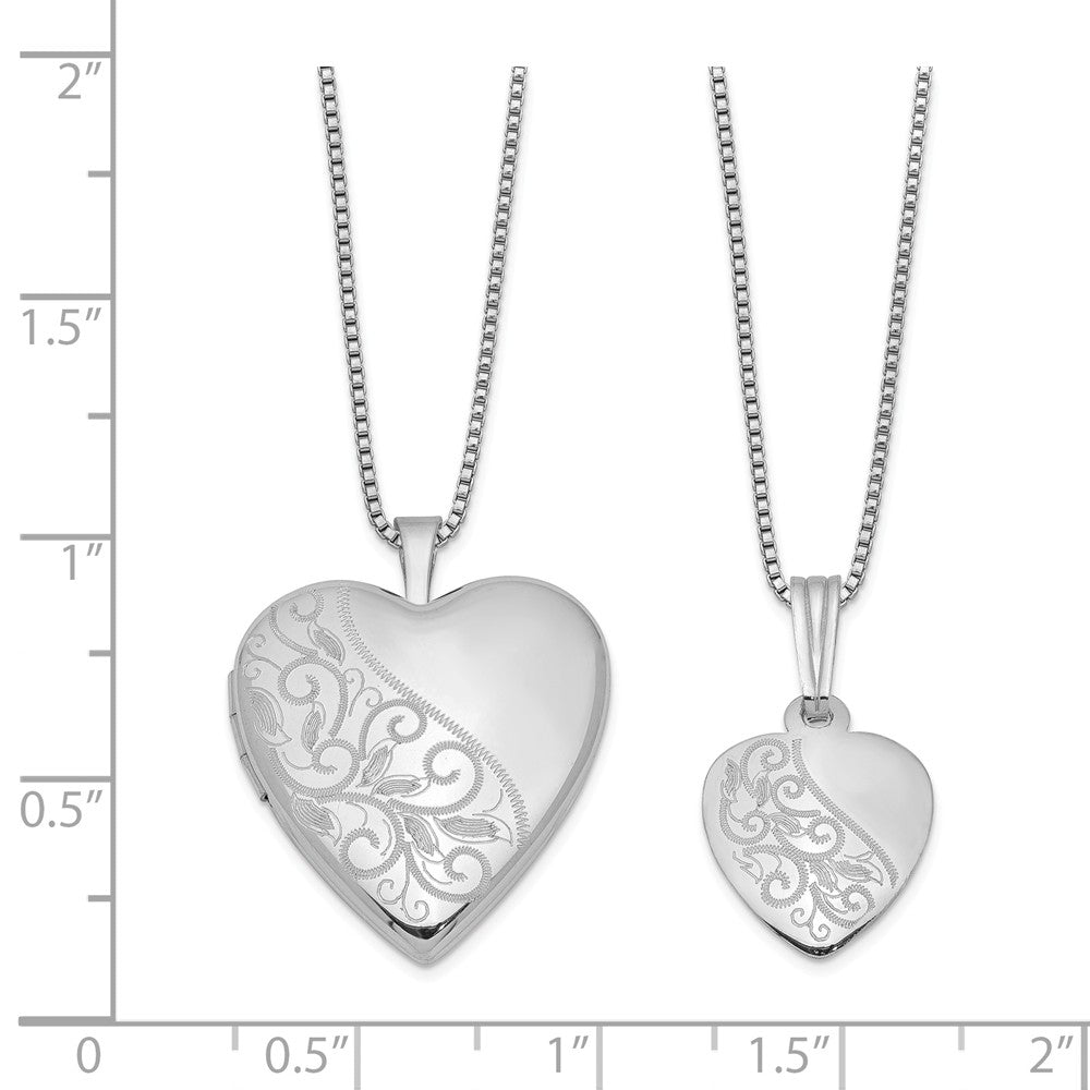 FJC Finejewelers Sterling Silver Rhodium-plated Polished Swirl Design Heart Locket And Pendant Set 18 inch chain include