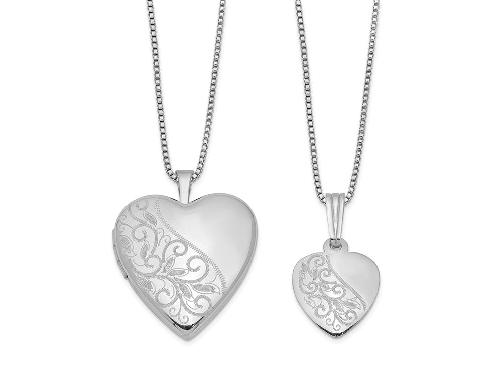FJC Finejewelers Sterling Silver Rhodium-plated Polished Swirl Design Heart Locket And Pendant Set 18 inch chain include