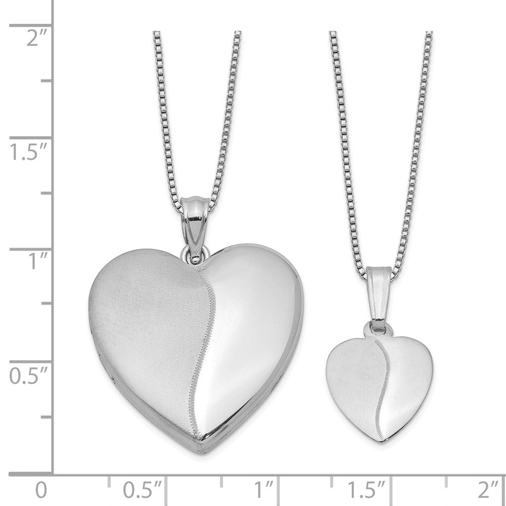 FJC Finejewelers Sterling Silver Rhodium-plated Polished And Satin Heart Locket And Pendant Set 18 inch chain included