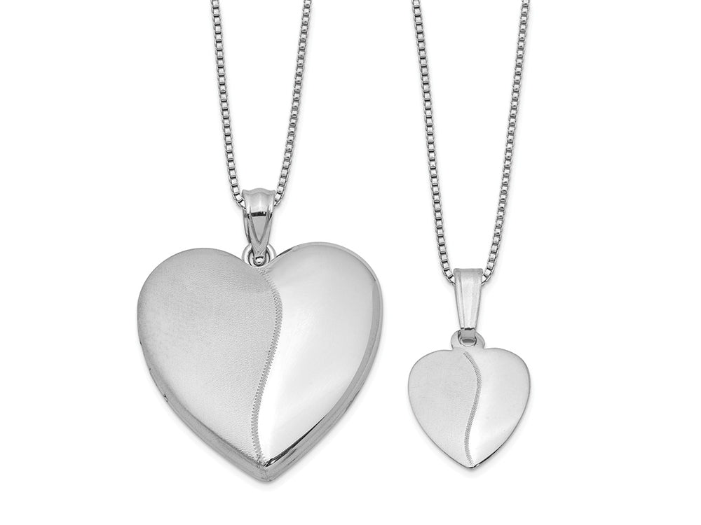 FJC Finejewelers Sterling Silver Rhodium-plated Polished And Satin Heart Locket And Pendant Set 18 inch chain included