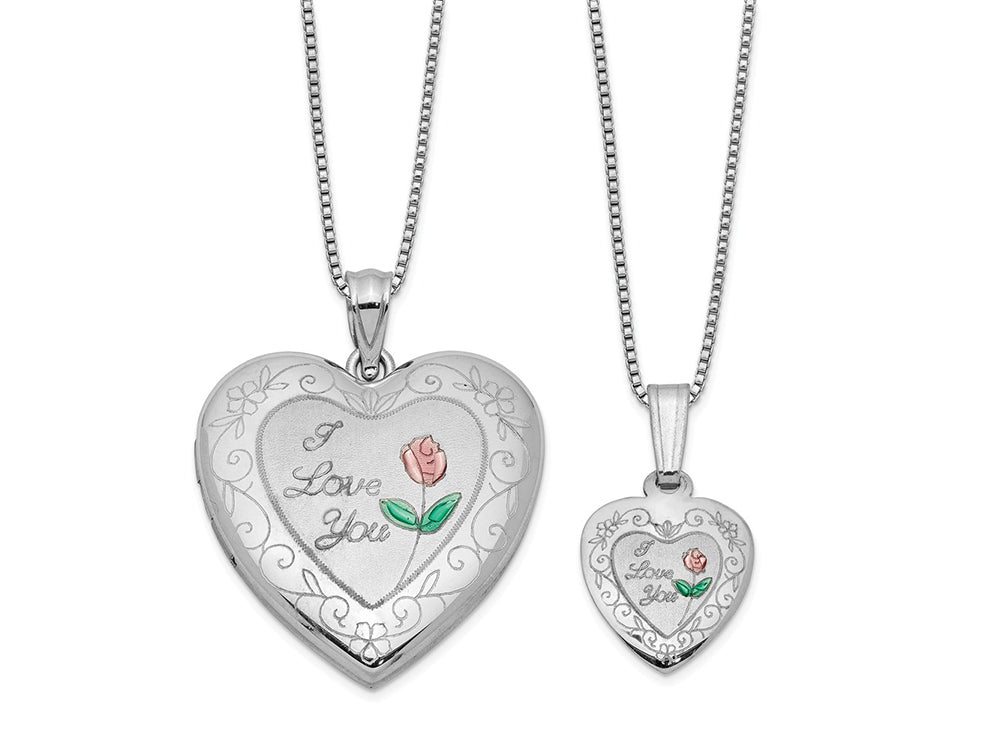 FJC Finejewelers Sterling Silver Rhodium-plated Rose I Love You Heart Locket And Pendant Set 18 inch chain included